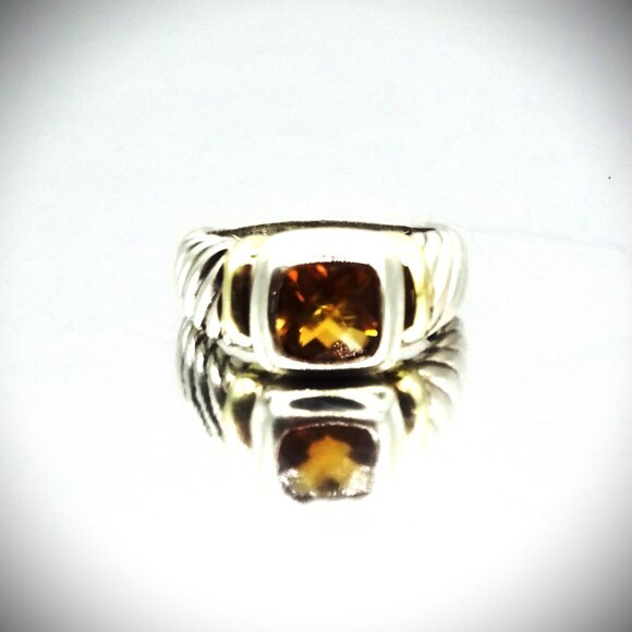 DAVID YURMAN Sterling Silver 18K Yelloe Gold Faceted Citrine Cable Ring Size 8
